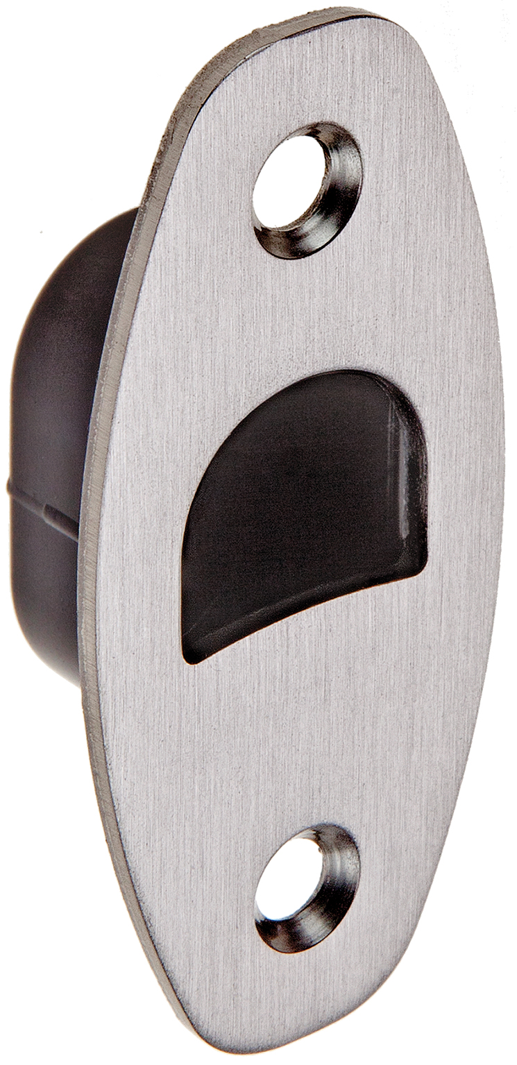 Montagefreundlich:
Die große Toleranz zwischen Haken und Öffnung des Schließblechs (+/- 4,5 mm) gleicht eine wesentlich größere Differenz zwischen Türblatt und Türrahmen aus als herkömmliche Systeme.